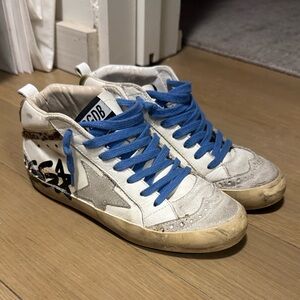 Golden Goose Midstar White and Blue High-Top Sneakers